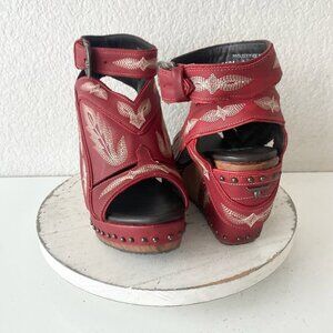 Lane Boots LEXINGTON Womens Red Wedges 10 Western Sandals Cowgirl Wooden Heels